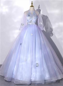Picture of Lavender Ball Gown Tulle High Neckline Sweet 16 Dress, Lavender Formal Dresses